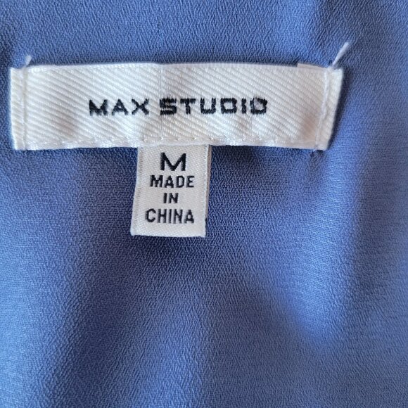 Max Studio V-Neck Babydoll Midi Dress, M, Light Blue Floral, Bell Short Sleeve - Picture 5 of 9